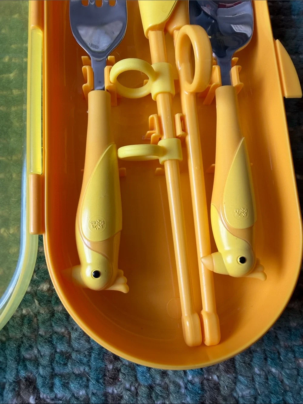 One set of Yellow Parrot Children's Cutlery Set with Carrying Case ~ Target